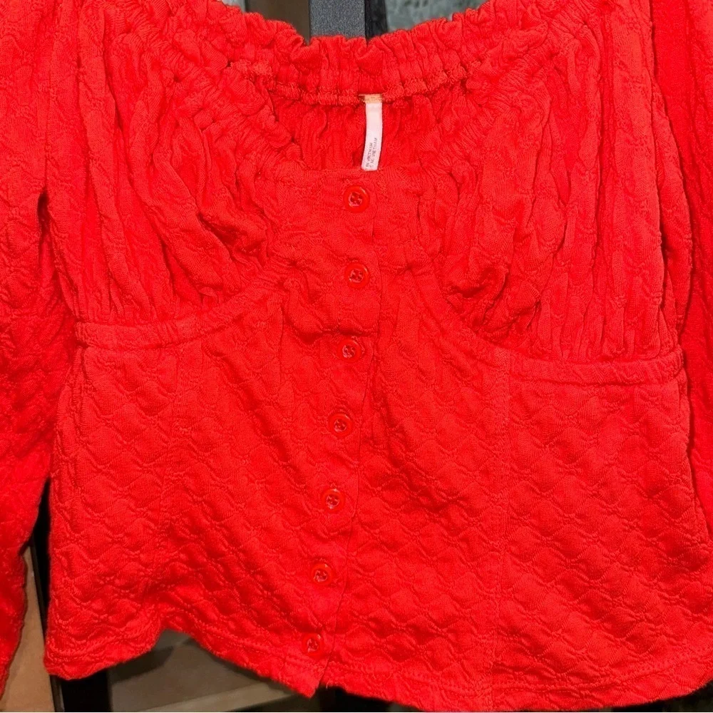 Free People ladybug top corset sweetheart long sleeve crop textured knit fire